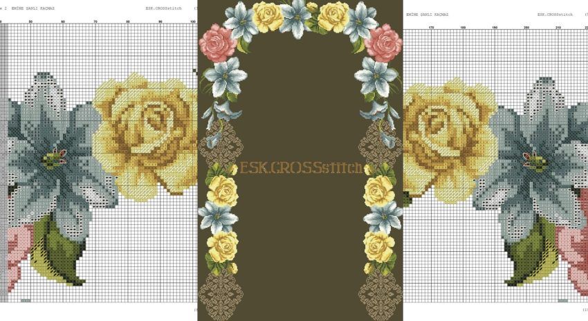 GÜLLÜ ETAMİN SECCADE ŞABLONU VE RENK KODLARI - GELİN İŞLERİ Cross Stitch Font, Border Tiles, Dots