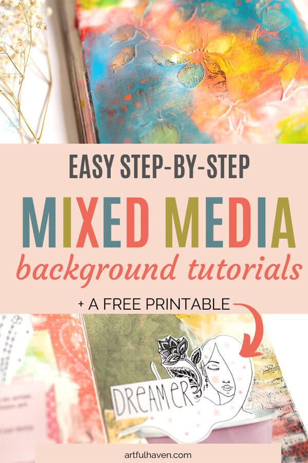 an easy step - by - step mixed media background with text overlay that ...