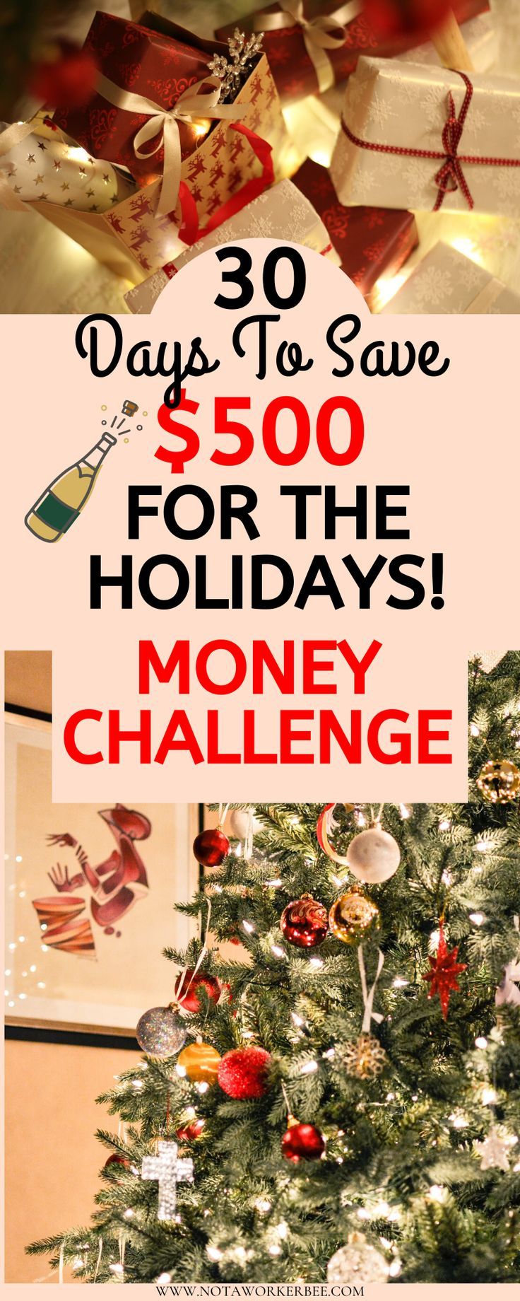 Save $500 or more with this easy 30 day money challenge for a debt free Christmas. Start easy and build up! #startsavingmoney