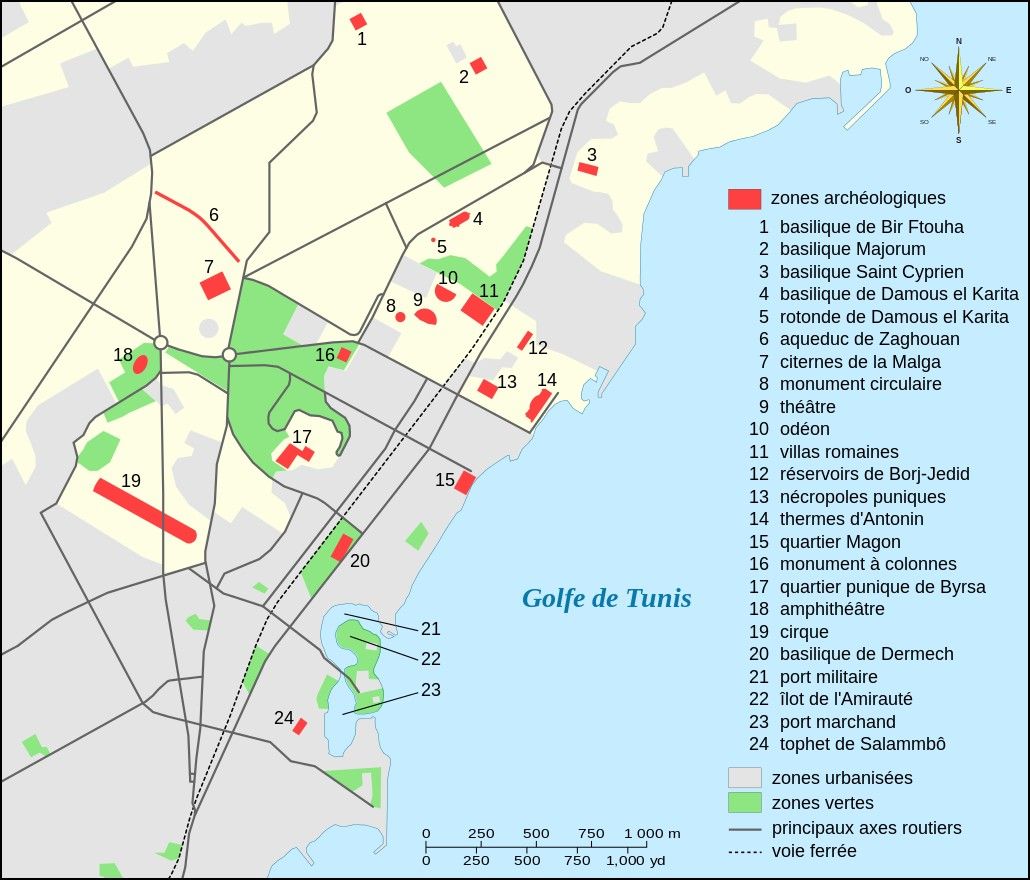 Carthage Archaeological Sites Map Basilique Citerne Monument Carthage Archaeological Sites Map Basilique Citerne Monument