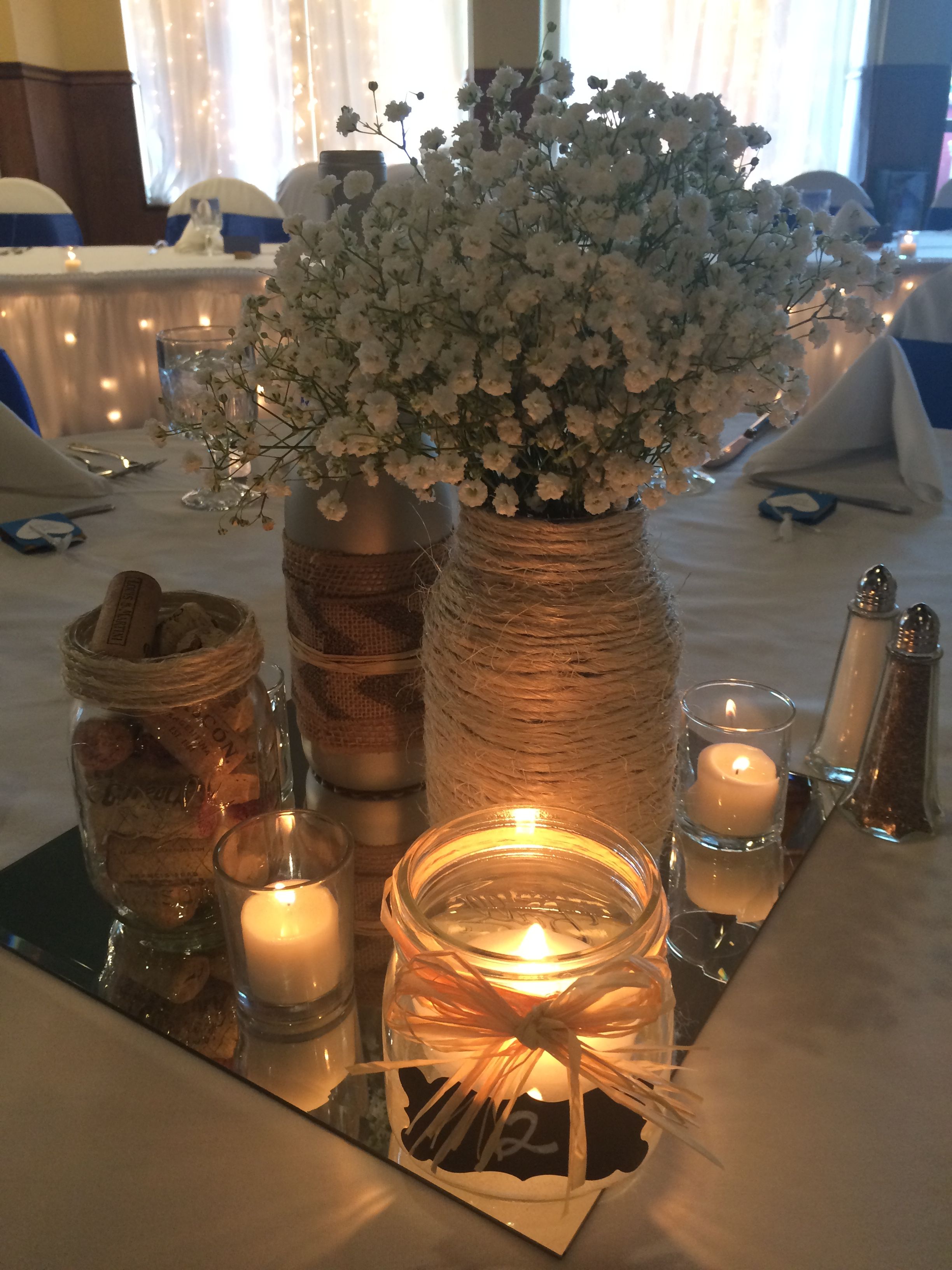 Twine Wrapped Mason Jar With Babys Breath, Jar With Corks, Twine Wrapped Mason Jar With Babys Breath, Jar With Corks,