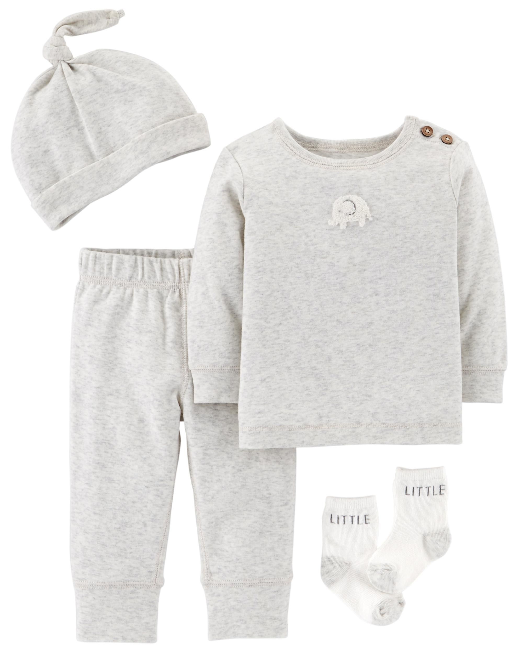 Grey//White Elephant Layette Set Carters Baby Unisex 3-pc