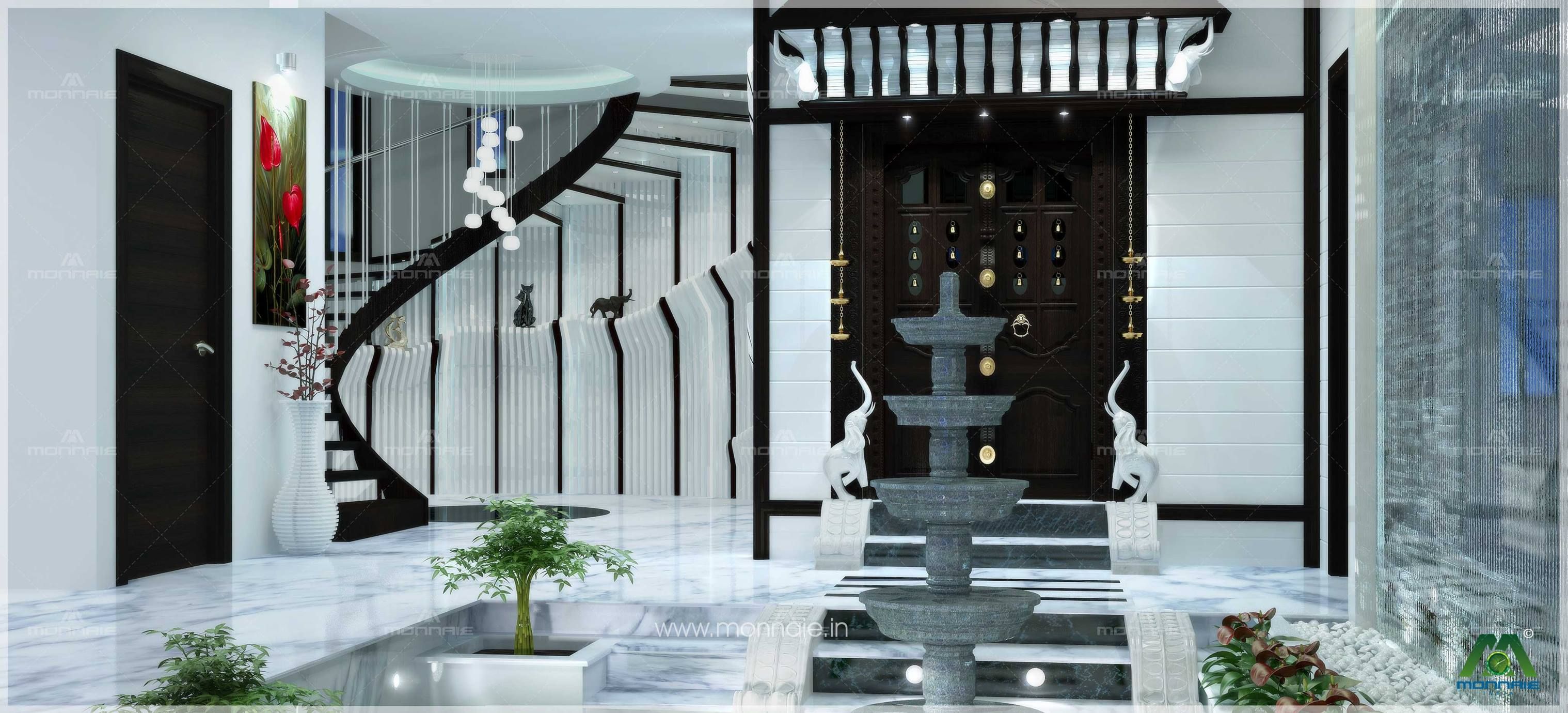Modern home designs intertwined with traditional Kerala prayer room... Call us: 9625080808 Email us: enquiry@monnaie.in More details to visit us: www.monnaie.in or www.monnaieinteriors.com Best Interior, House Interior, Interior Design, Best Architects, Prayer Room, Kochi, Modern House Design, Kerala, Courtyard