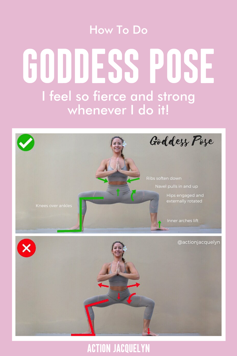 Goddess Pose tips (aka Utkata Konasana)⁠ 1) Shoulders back and down away  from neck⁠ 2) Outer hips are open⁠ 3) Knee and ankle are stacked… |  Instagram