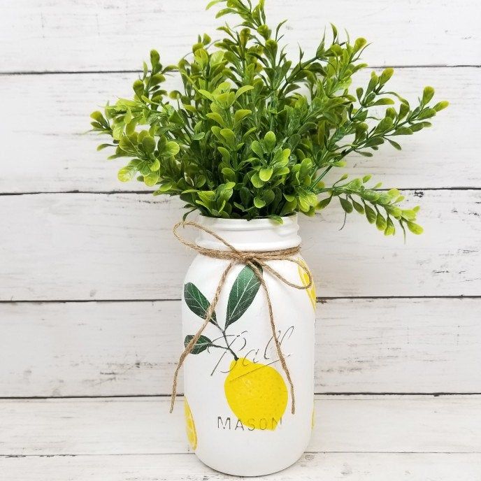Lemon Decor Mason Jar Decor Farmhouse Decor Lemon Kitchen Etsy