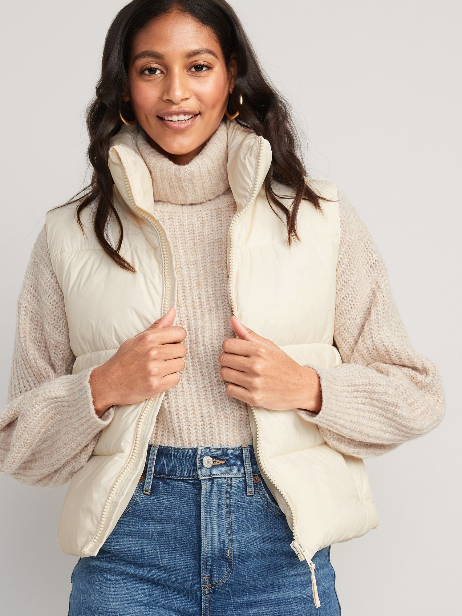 Women's Water-Resistant Quilted Puffer Vest White Regular Size M