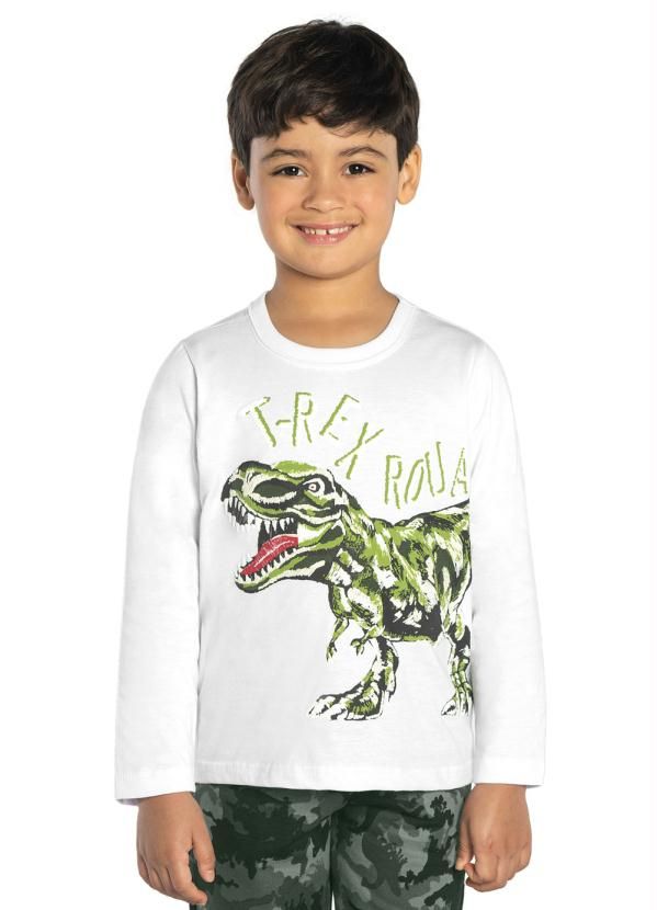 Camiseta Infantil Rovitex Kids. Confeccionada Em Meia Malha Possui Estampa Frontal De Dinossauro Que Os Meninos Amam. Perfeita Para Combinara Com As Cal�as Da Cole��o. T Rex, Graphic Sweatshirt, T Shirt, Mens Long Sleeve, Sweatshirts, Kids, Sleeves, Sweaters, Mens Tops