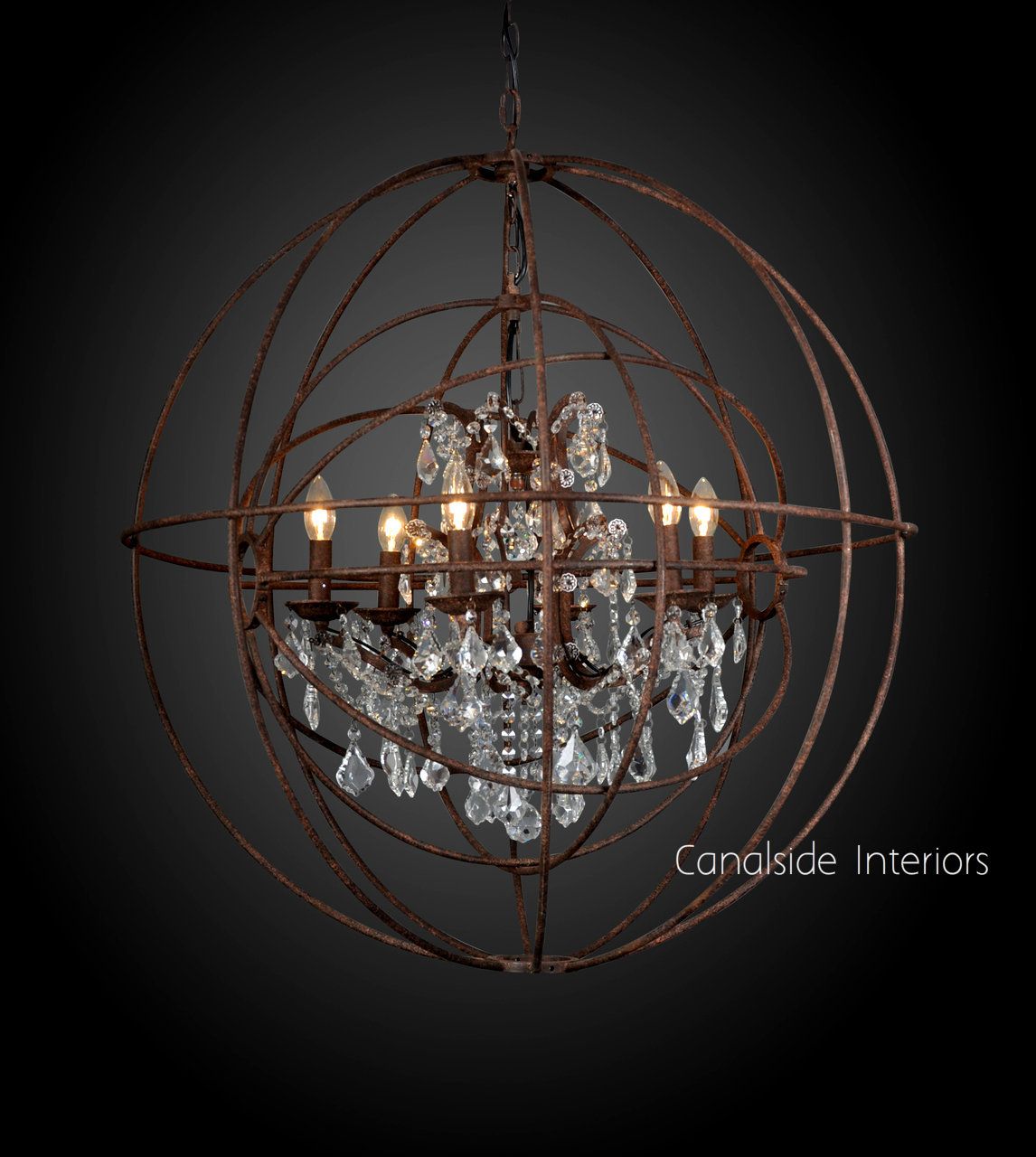 Foucault Iron Orb Crystal Chandelier 73cm In Stock Foucault Iron Orb Crystal Chandelier