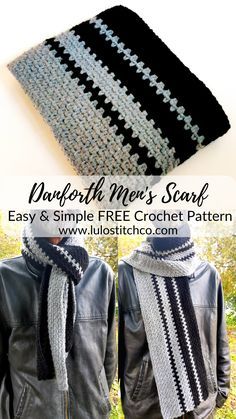 Here's a great gift idea for the men in your life! A versatile and stylish color-block style scarf. Find this free pattern and more on my blog at www.lulostitchco.com Men Crochet Scarf Pattern Free, Men Scarf Pattern, Crochet Mens Scarf, Knit Scarf, Crochet Stitches, Free Crochet, Knitting Patterns, Crochet Patterns, Free Pattern