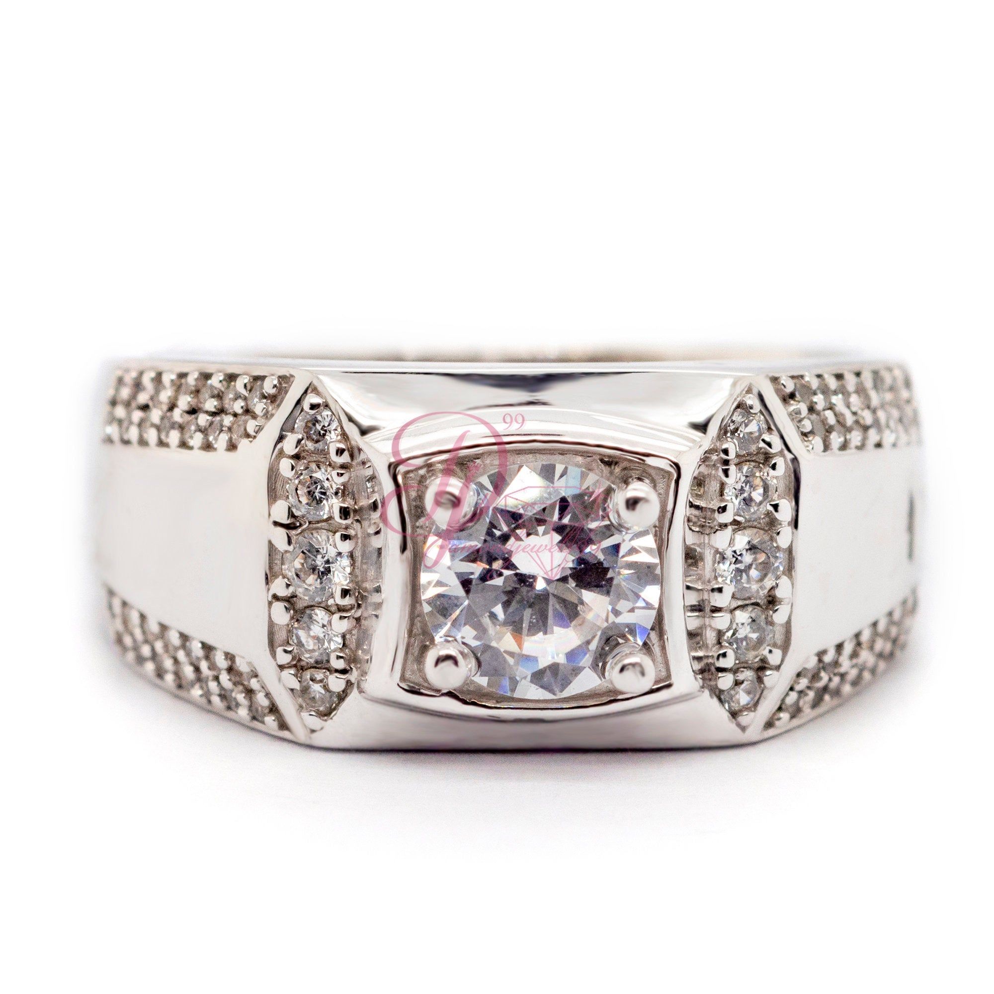 1.85ct Round Cut Clear CZ Stone Silver Stainless Steel Mens Ring 1.85ct Round Cut Clear CZ Stone Silver Stainless Steel Mens Ring