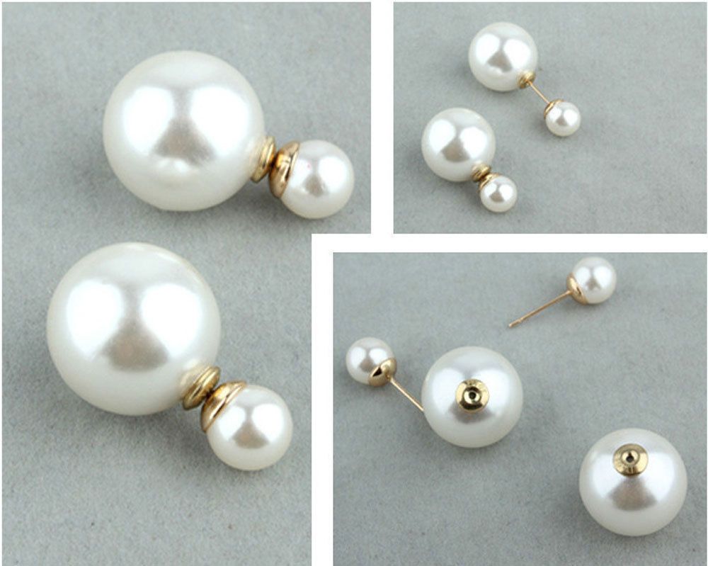 Womens Cultured Double Sided Pearl Stud Silver Earrings Earrings Tribales Tribal Pearl Fashion Stud Double Unbranded