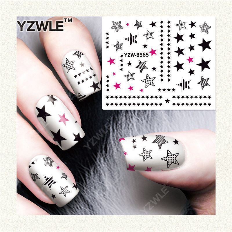 7 Ink Water Transfer Stickers For Nail Art Color Stars Element
