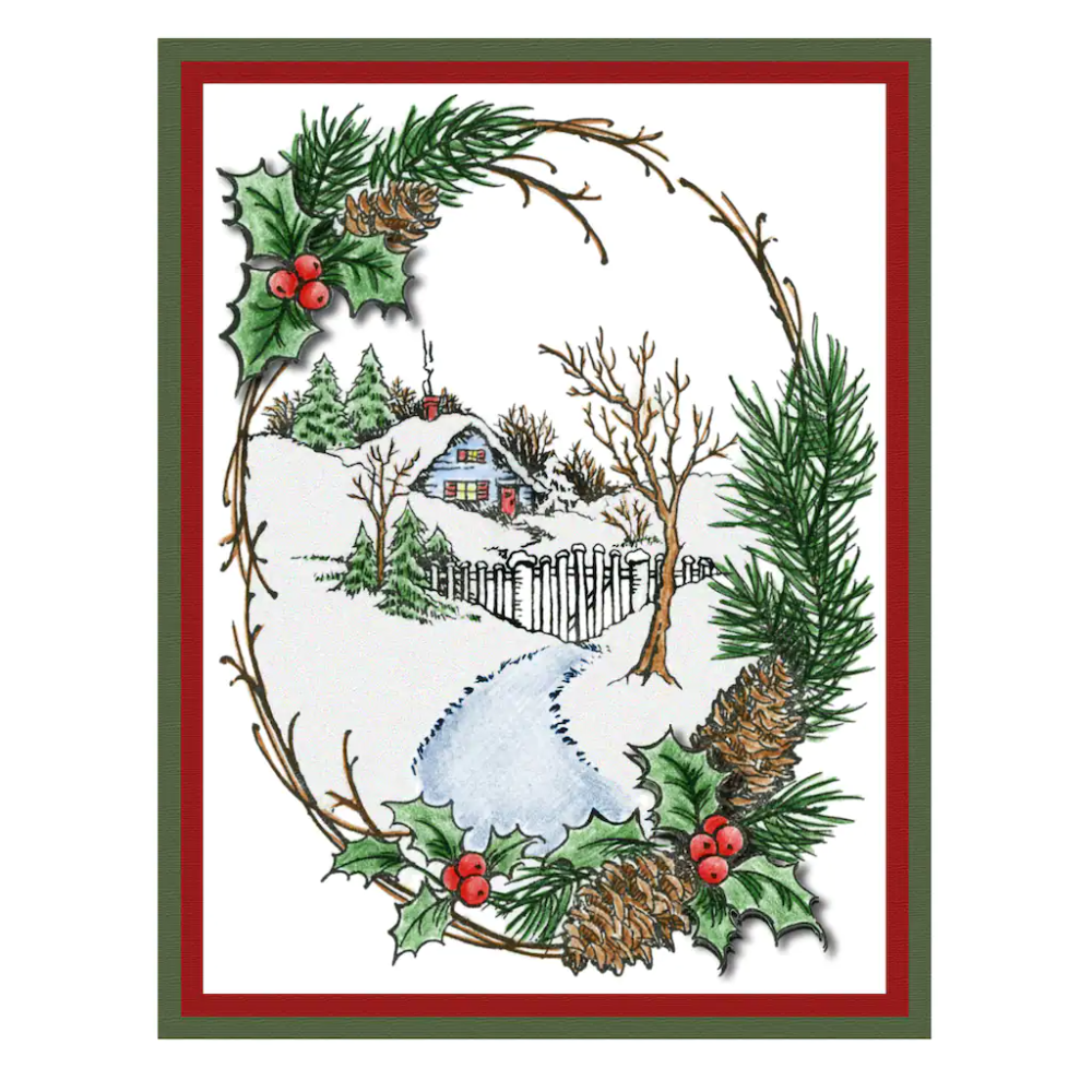 Christmas Cottage Card Christmas Bookmarks, Stamped Christmas Cards, Beautiful Christmas Cards, Homemade Christmas Cards, Christmas Card Crafts, Vintage Christmas Cards, Christmas Greeting Cards, Homemade Cards, Holiday Cards