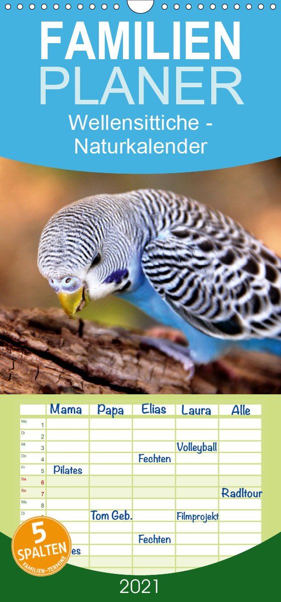 Wellensittiche - Naturkalender - Familienplaner hoch (Wandkalender 2021 , 21 cm x 45 cm, hoch)