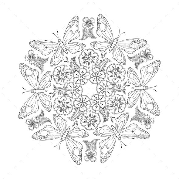 Download Monochrome Mendie Mandala With Butterflies | Mandala ...