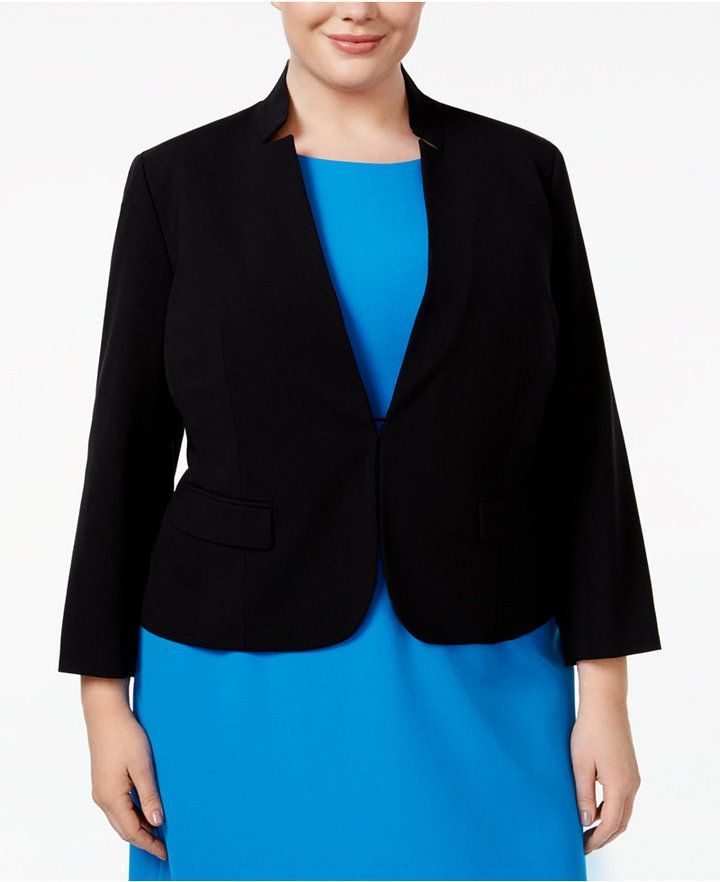 Nine West Womens Plus Size Stand-Collar Blazer