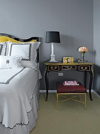 Yellow Gray And Black Love The Tufted Mirrored Headboard Yellow Gray And Black Love The Tufted Mirrored Headboard Marriage Of Masculine Feminine Sasha Adler We Used Benjamin Moore Whale
