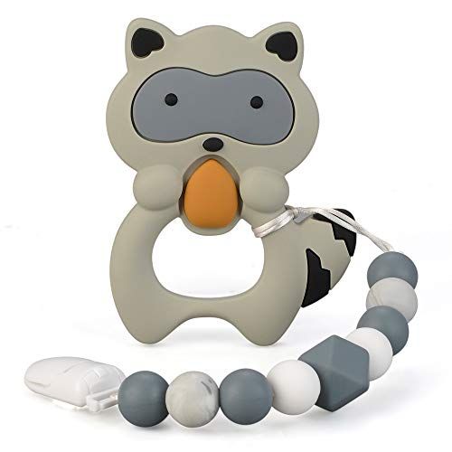 Baby Teething Toys for Babies 0-6 Months BPA Free Silicone Teethers for Babies with Pacifier Clip Cute and Effective Pain Relief Raccoo for Stylish Boy or Girl