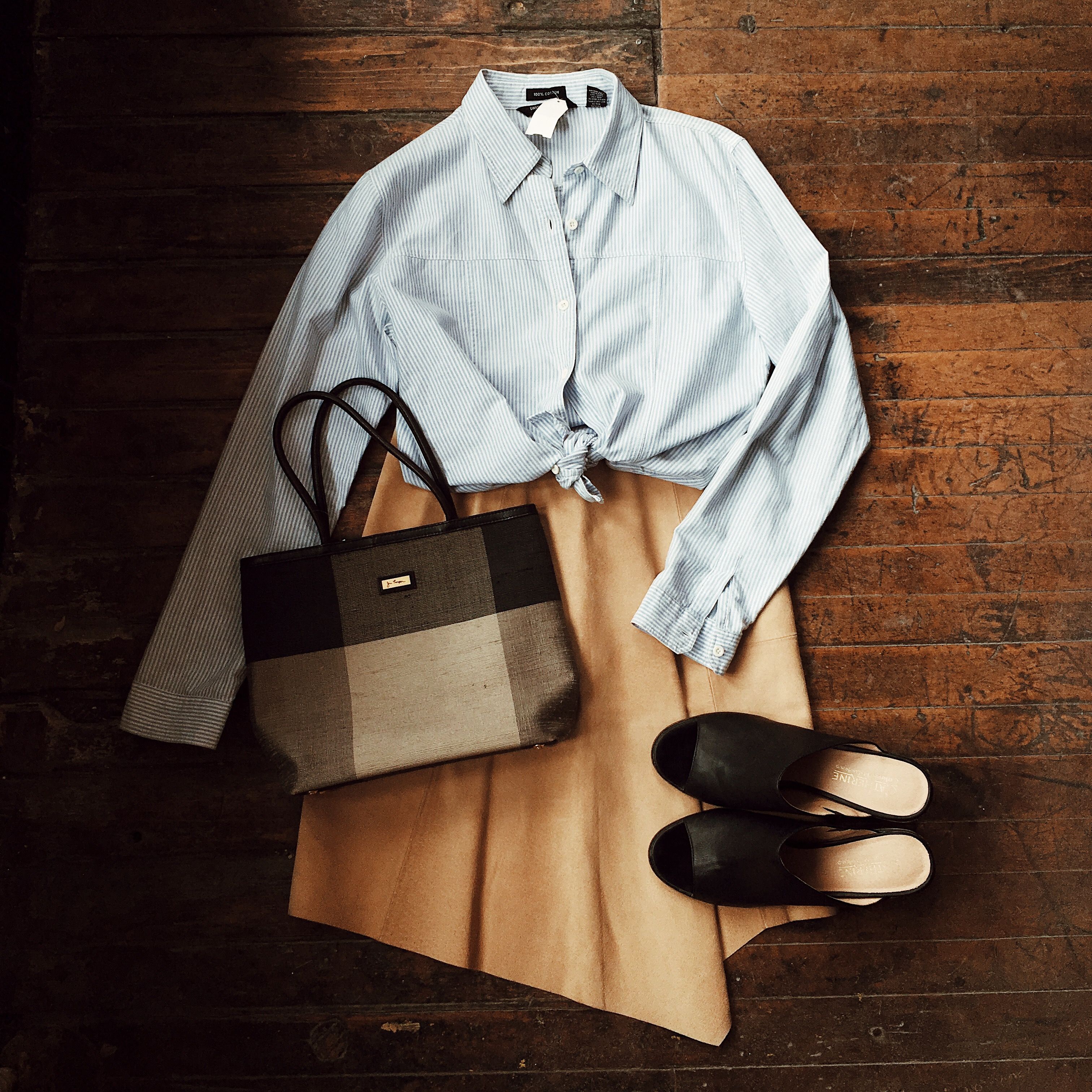 Found At Common Sort Pinstripe Button Down United Colors Of Benetton Suede Skirt Catherine Malandrino Mules And Suede Skirt Pinstripe Catherine Malandrino