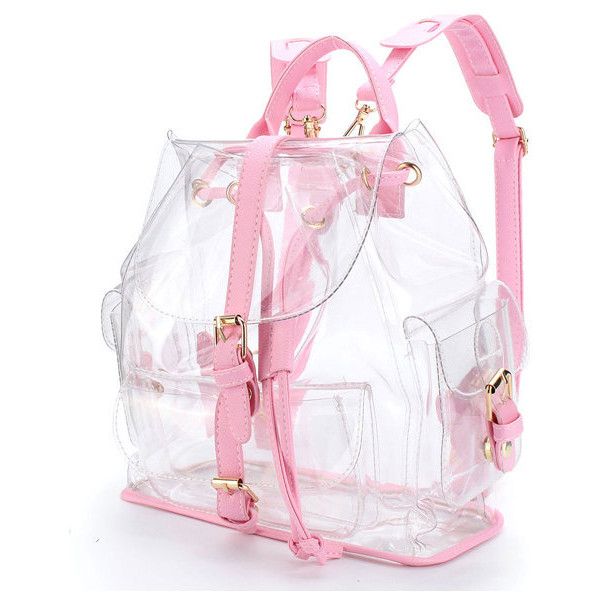 Girl/'s Transparent pink Clear Plastic Backpack with zip pockets