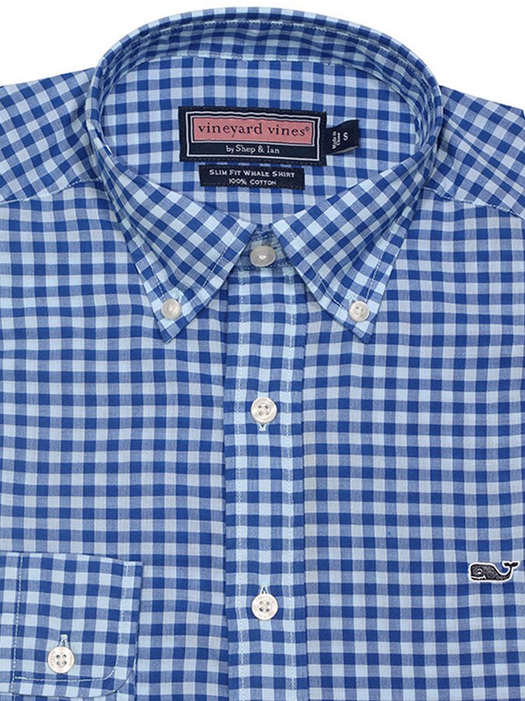 Vineyard Vines Mens Long Sleeve Gingham Slim Fit Whale Vineyard Vines Camisa de Vestir de Ballena con Botones para
