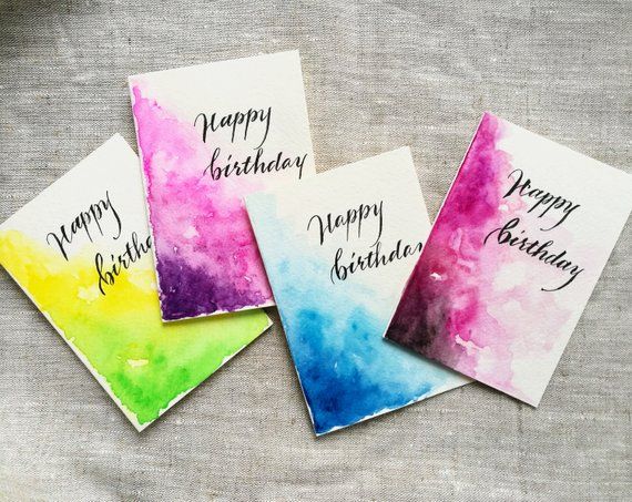 Happy Birthday card watercolor waves ~ Bright aquarelle card ~ Original watercolor card ~ Handmade card ~ Blank card ~ Hand paint lettering