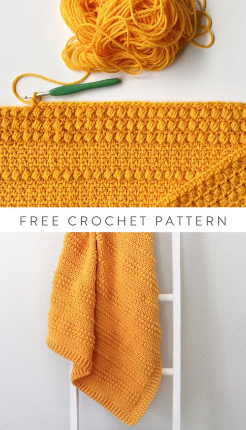 Crochet Gold Puffs Baby Blanket - Free Pattern Crochet Diy, Crochet Crafts, Free Crochet Pattern, Sewing Crafts, Crochet Baby Blanket Patterns, Crotchet Baby Blanket, Holiday Crochet Patterns, Crochet Summer, Crochet Throw