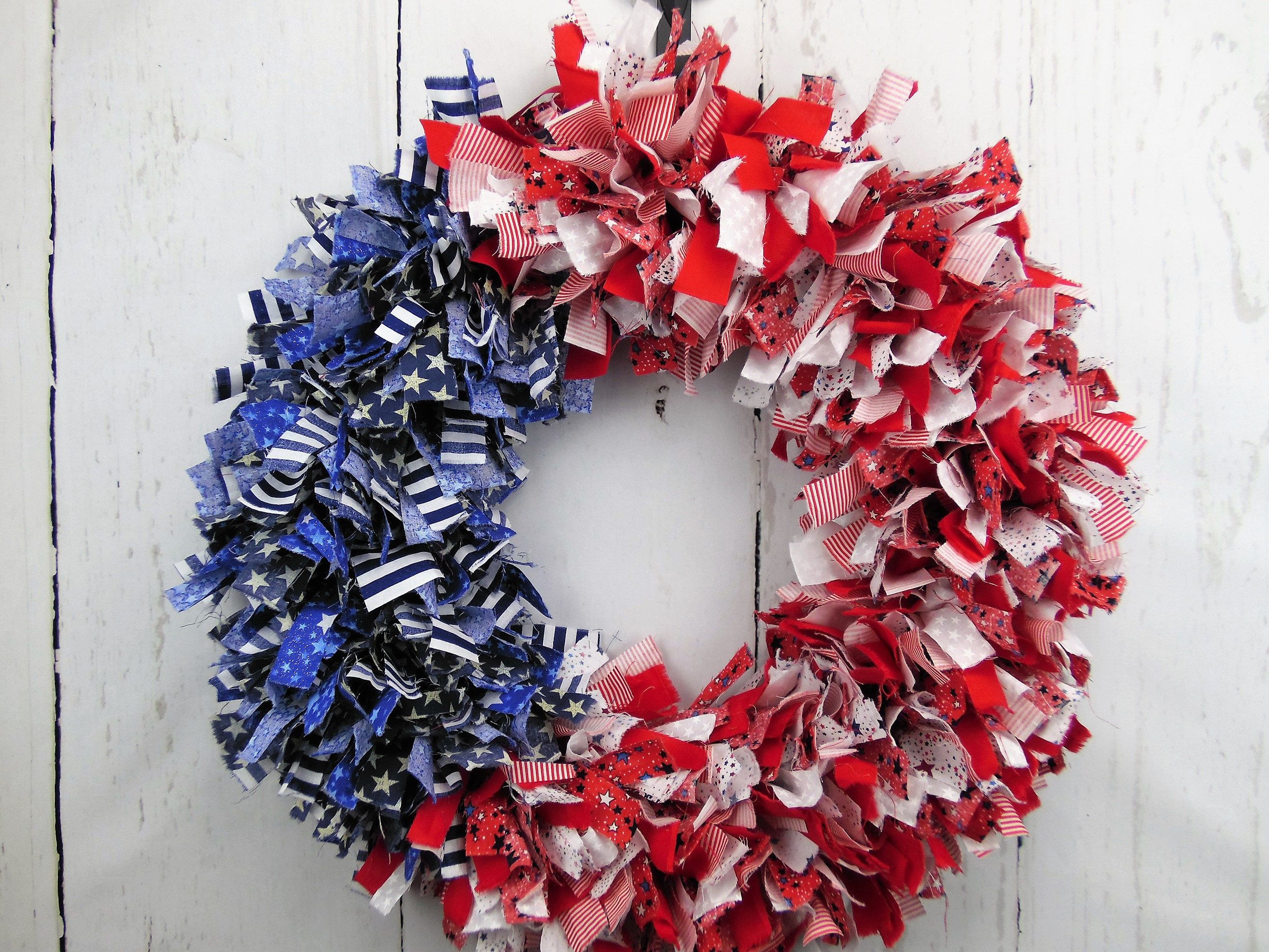 Patriotic Rag Wreath Fabric Rag Wreath Patriotic Wreath Patriotic Fabric Rag Wreath