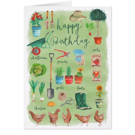 Stylish Green Gardening Garden Happy Birthday Card Zazzle Com