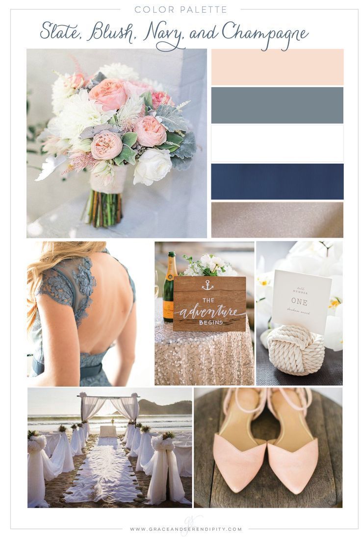 Navy, Blush, Slate Gray, and Champagne Nautical Wedding Color Palette by Grace and Serendipity