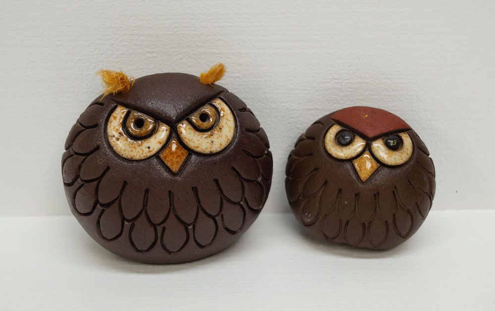 polymer clay owls on brass wires Whimsical Brown Horned Owl earrings