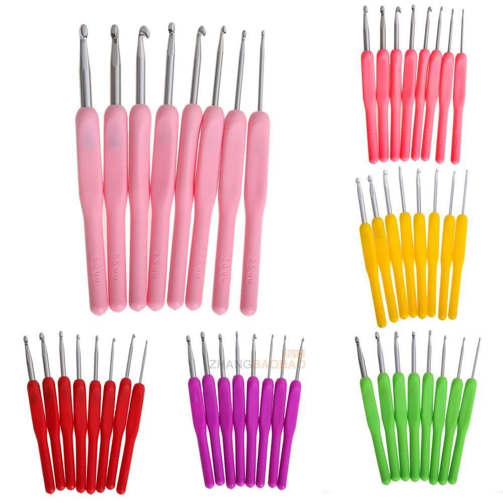 8Pcs Crochet Hooks Knitting Needles Aluminium Set Soft Handle 6A