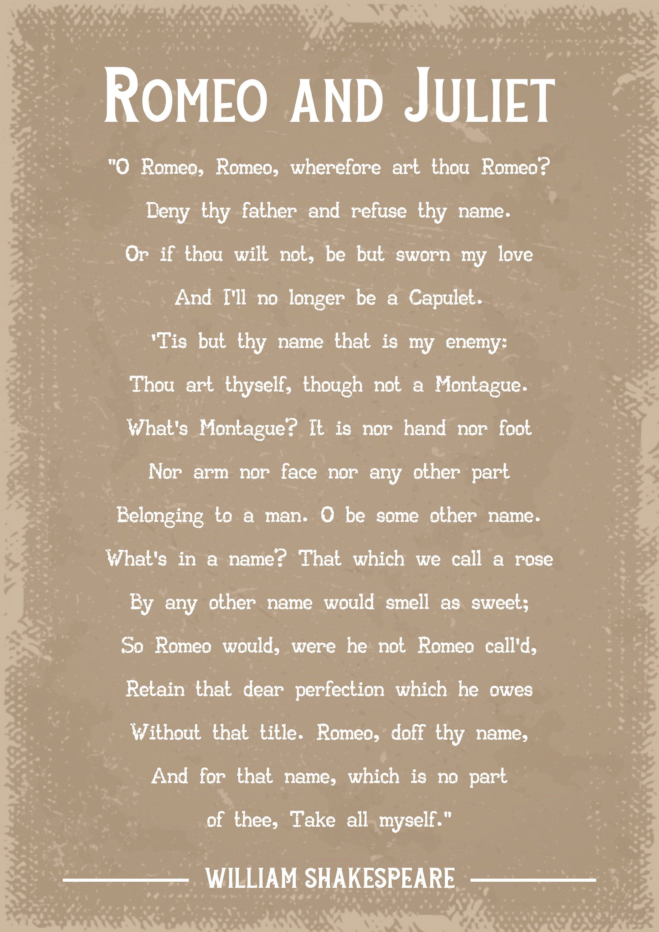 William Shakespeare Romeo and Juliet quote art print