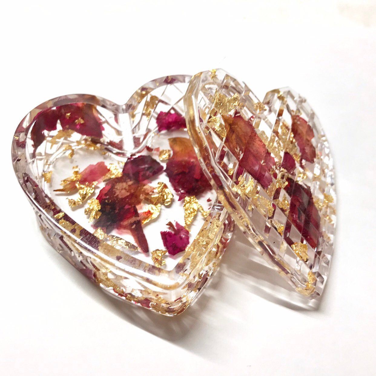 Rose Gold Heart Box with Lid Handmade Resin Box Ring Box Jewelry Box