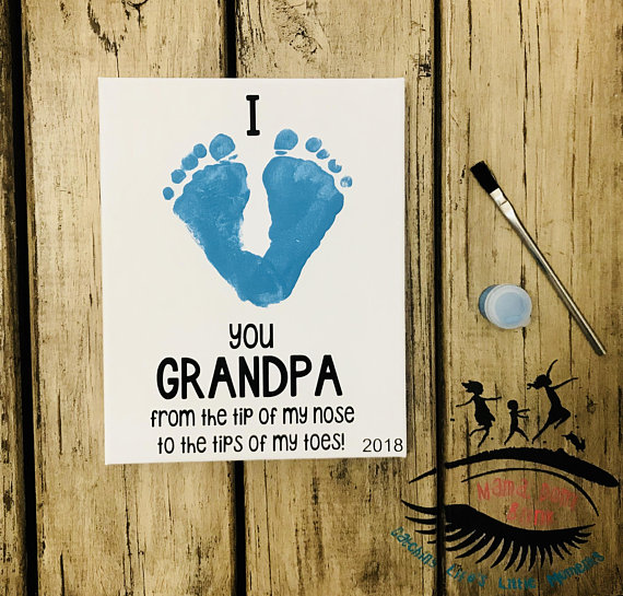 I Love Grandpa, Toddler Footprint Art, Baby Footprint Art, Gift for Grandpa, Father's Day, Grandparent's Day, Mama Don't Blink #grandpagifts