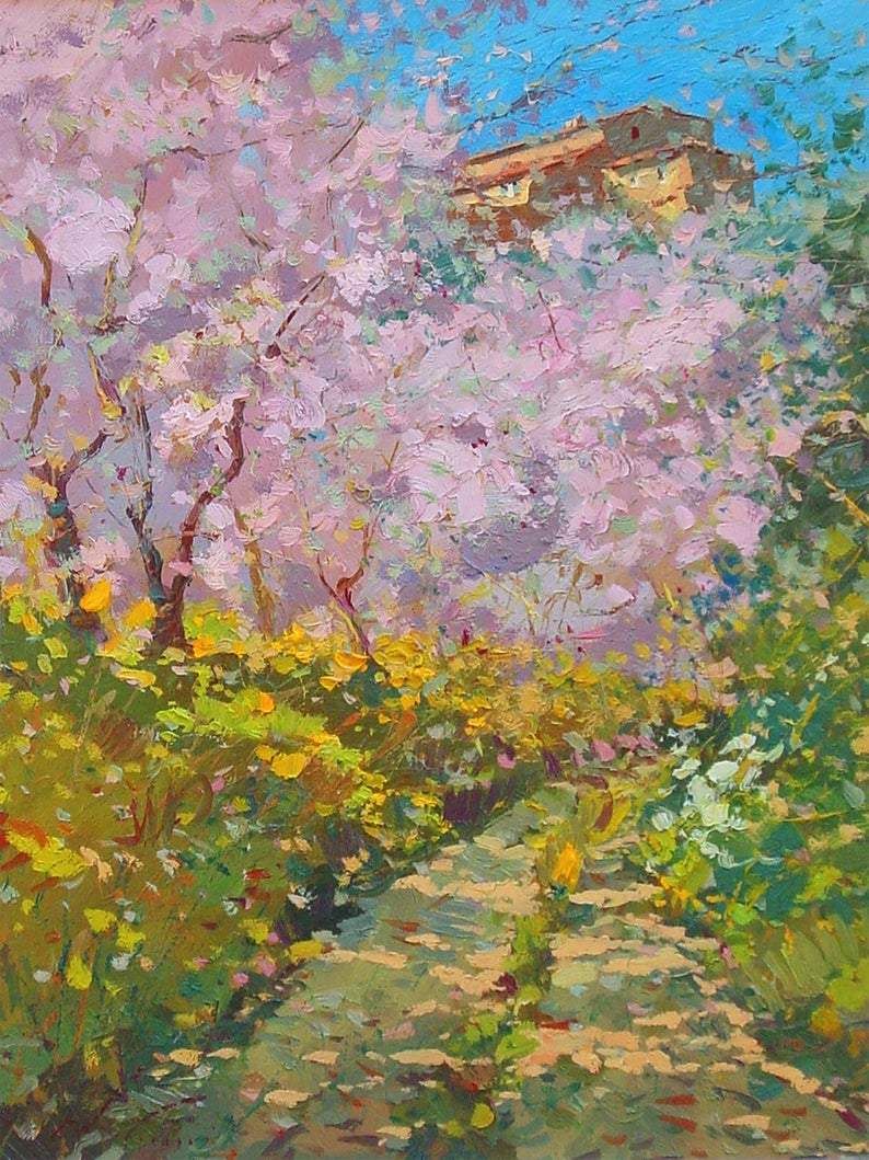 Peach Trees Painting on Canvas, Original Painting, Landscape Painting, Tuscany Painting, Impressionist Art, Room Wall Art, Large Painting Peach Trees Painting on Canvas, Original Painting, Landscape Painting, Tuscany Painting, Impressionist Art, Room Wall Art, Large Painting