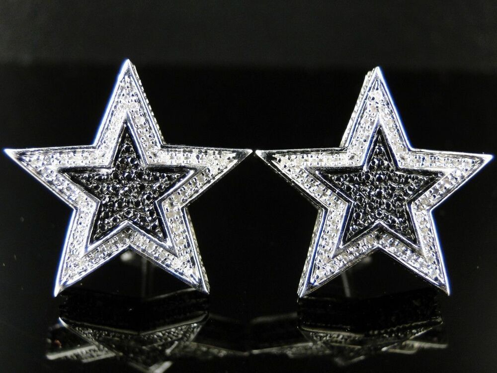 Mens//Ladies Star Shape Black Diamond Xl Stud Earrings