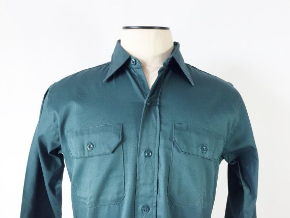 size Large L Vintage Workwear Shirt.80s Mens Workwear Utility Shirt Button Down Shirt Menswear Outerwear