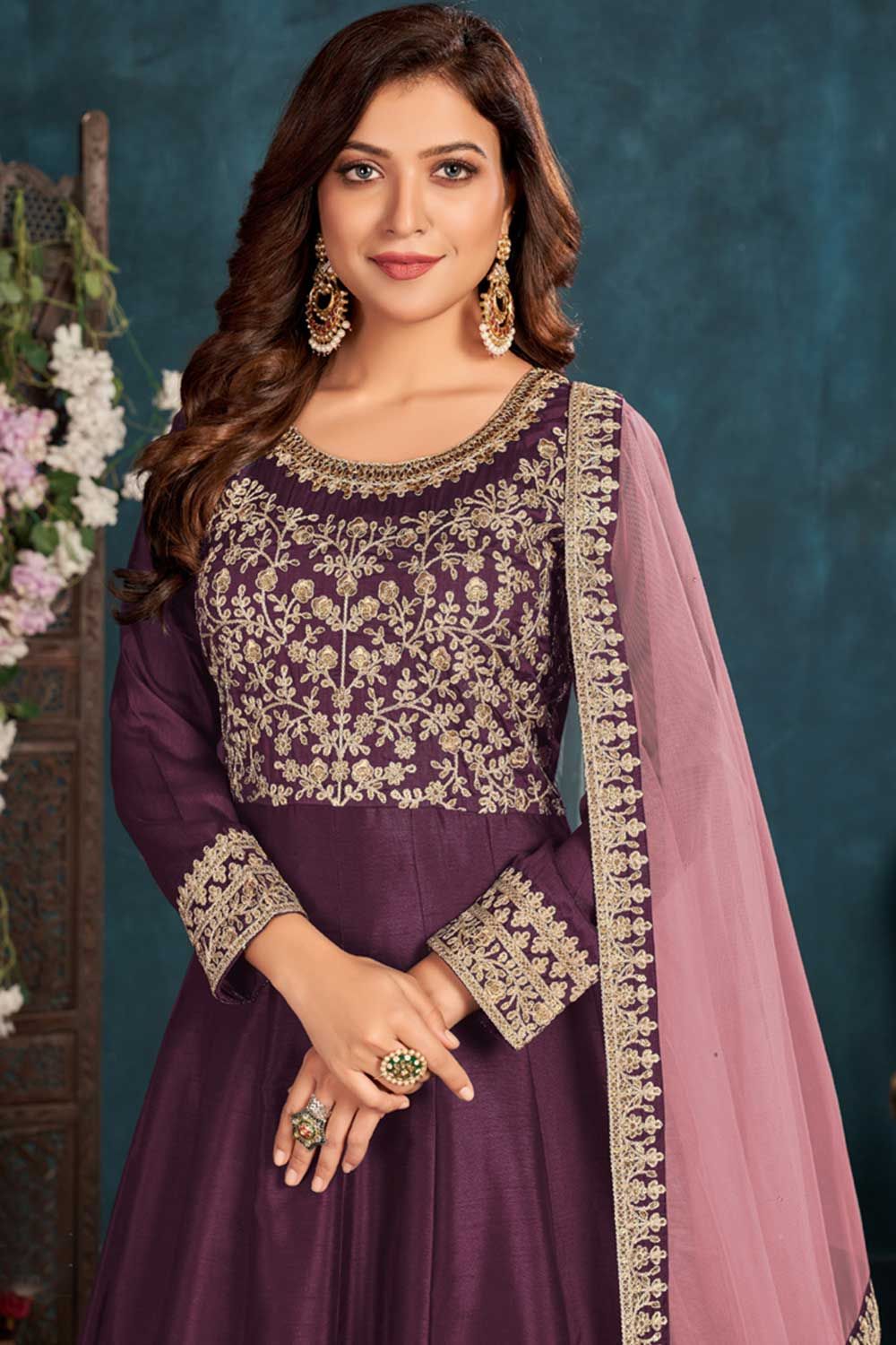 Wine Embroidered Belt Style Silk Anarkali Suit In 2023 Silk Anarkali Suits Silk Anarkali