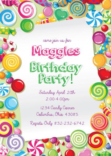candy candy party themed invitation size 3 sizes by paperpartyco