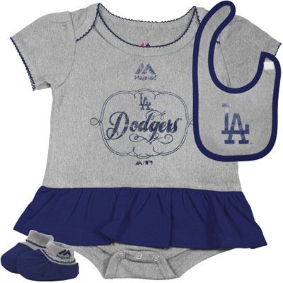 Majestic L A Dodgers Newborn Girls Fanatic Creeper Bib And Bootie