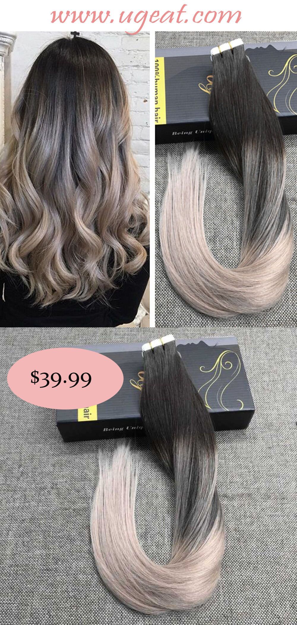 Dark Brown To Ash Blonde Ombre Balayage Tape In Hair Extension