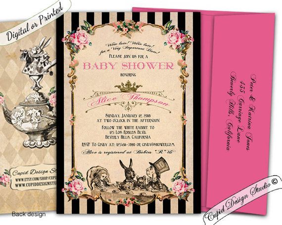 Steampunk Alice In Wonderland Tea Party Printables Alice In Wonderland Baby Shower Invitation Printable