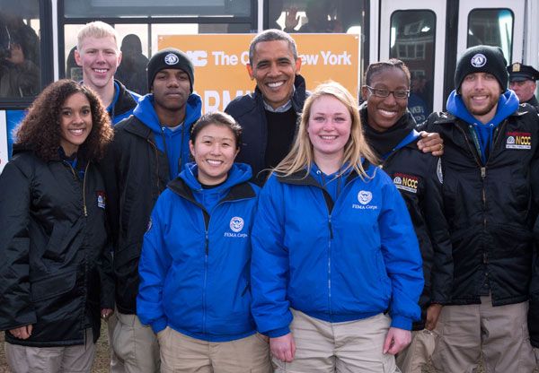President Barack Obama Poses With Fema Corps Members During A