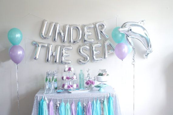 Mermaid decor silver or gold Under the Sea Letter Balloons Under the Sea Mermaid birthday Balloon Banner