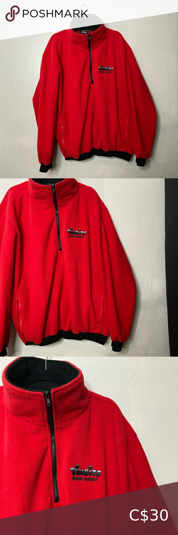 Men’s Size XL 1/2 Zip Red Fleece Sweater Timbits Minor Hockey Red Fleece, Fleece Sweater, Hockey, Minor, Zip, Best Deals, Closet, Sweaters, Check