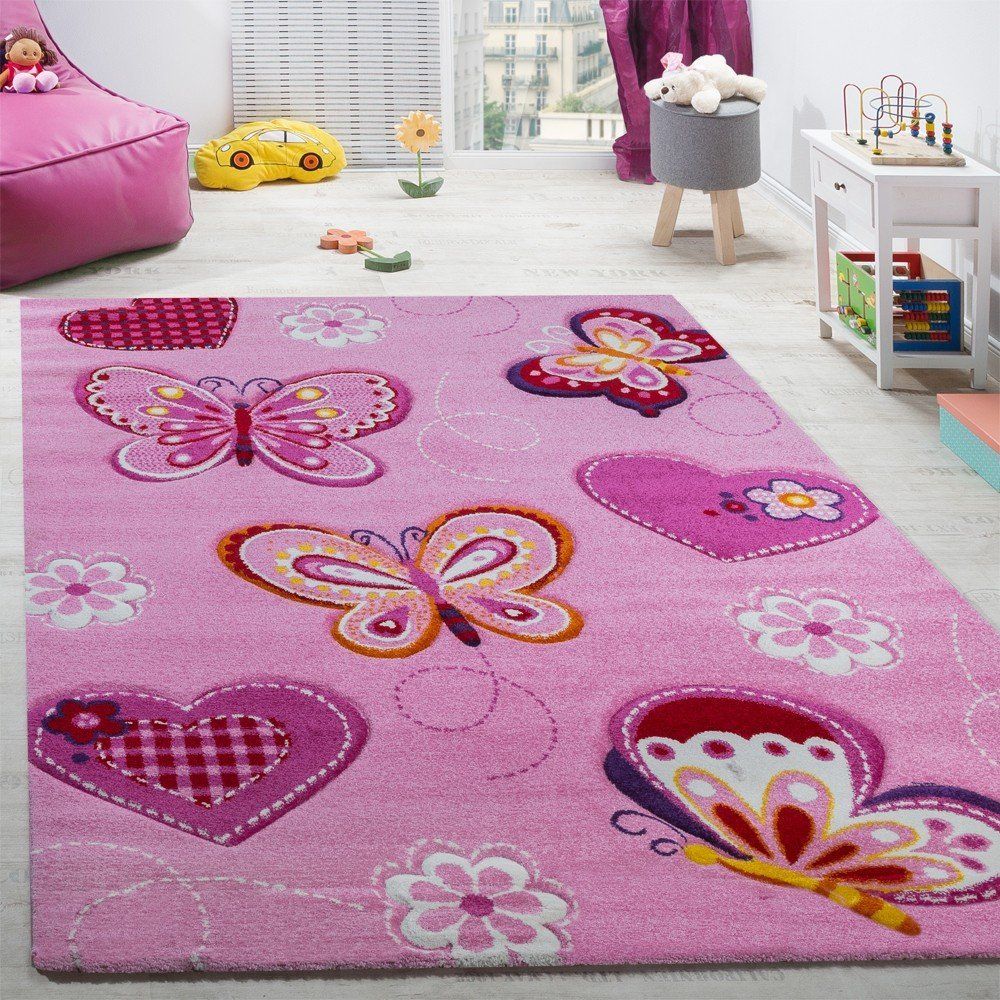 Kinderzimmer Teppich Kinderteppich Schmetterling Motive Mit Konturenschnitt Pink, Grösse80 Kinderzimmer Teppich Kinderteppich Schmetterling Motive Mit Konturenschnitt Pink, Grösse80