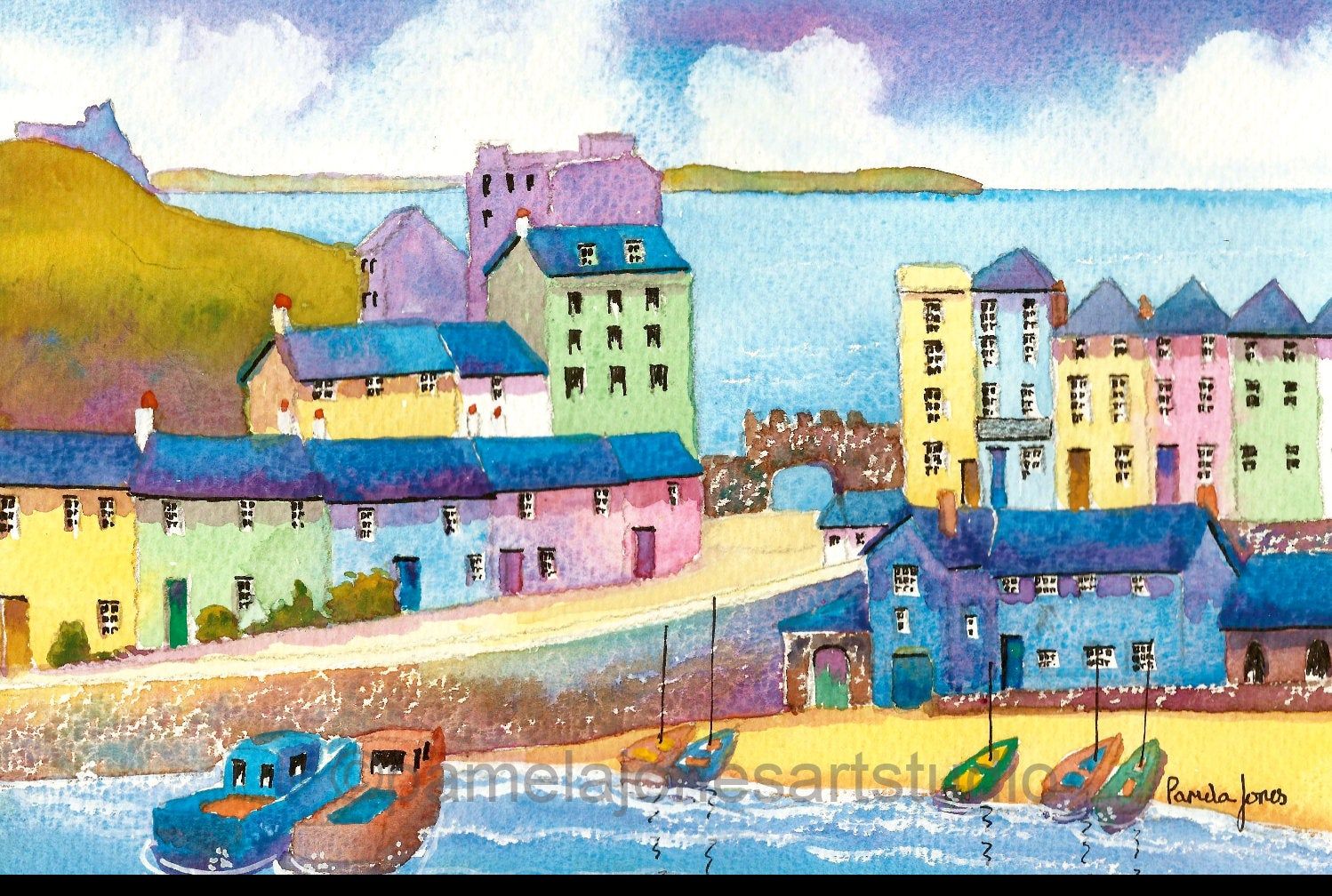 Tenby Harbour Seascape Canvas Art Poster Print Beach Boats West Wales Landscape