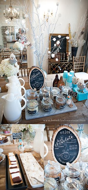 Hot chocolate bar Christmas Baby Shower, Baby Shower Winter, Baby Boy Shower, Baby Winter, Winter Cake, Winter Food, Winter Ideas, Winter Dinner, Ideas Party