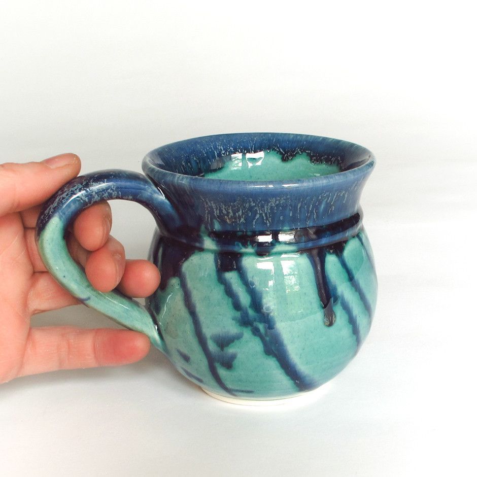 Aqua Green Handmade Pottery Coffee Mug Tea Cup With Blue Handmade Pottery Coffee Mug Tea Cup